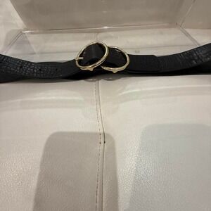 TALLY WEiJL Black Faux‎ Croc Embossed Wide Belt Double Ring Gold Buckle